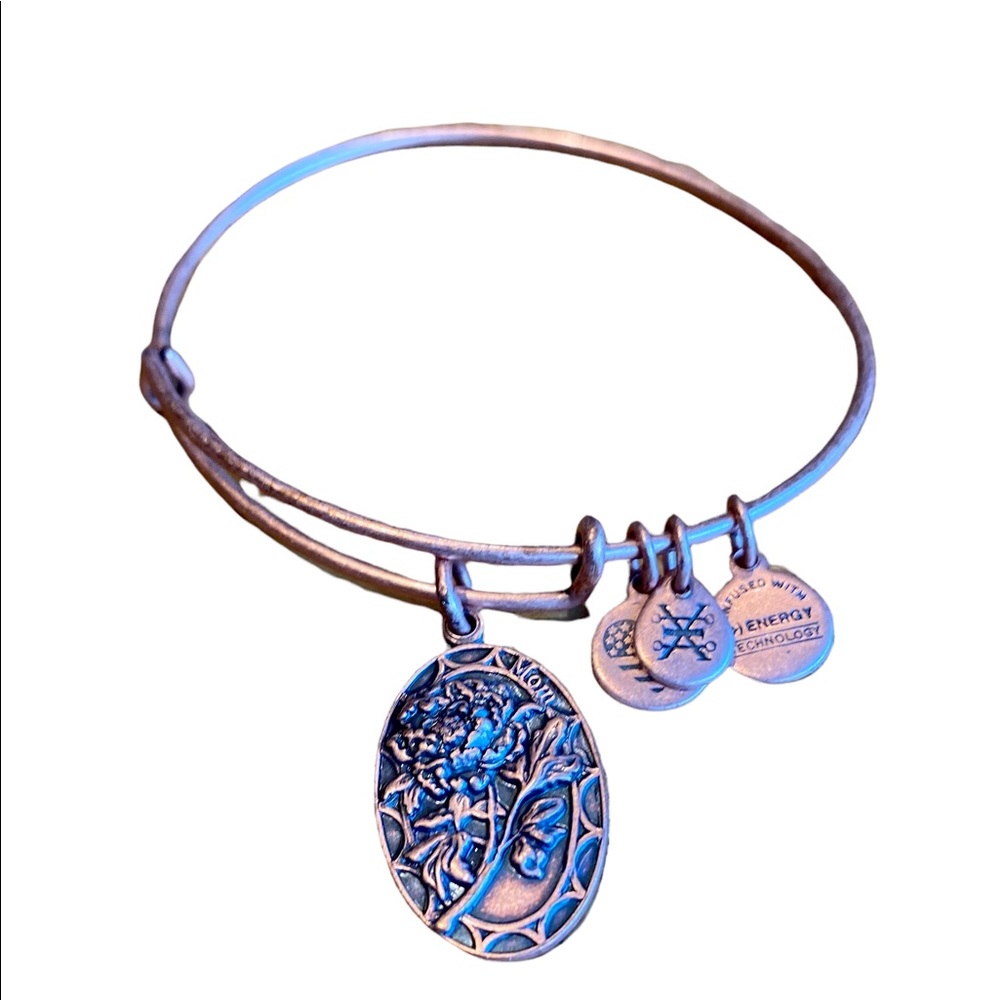 Alex and Ani Gold Tone Mom Charm Bracelet 3 Small Charms Adjustable Hand…